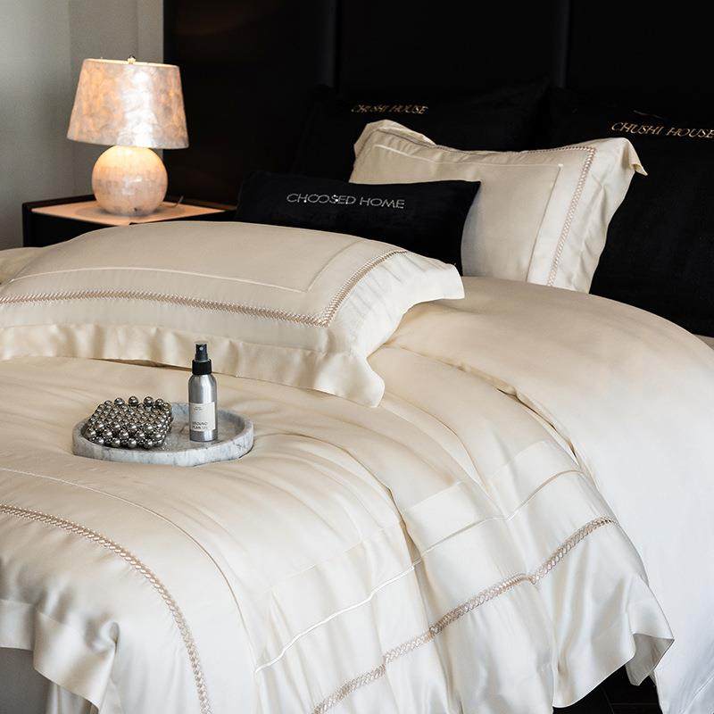 100S澳棉轻奢刺绣宽边四件套奶油色全棉被套床单四季可用床上用品,自行车/骑行装备/零配件,更多零件/配件,淘宝优惠券,粉丝福利购,淘宝优惠卷