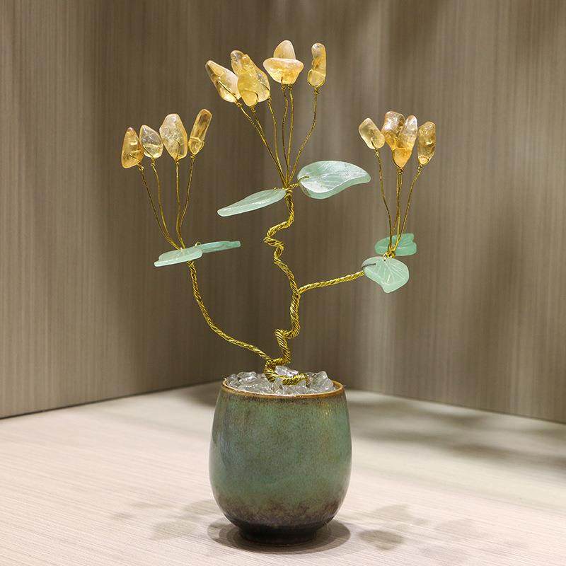 天然黄水晶招财树摆件发财树陶瓷盆电视柜办公台送礼佳品,清洗/食品/商业设备,风口/风叶/风机配件,淘宝优惠券,粉丝福利购,淘宝优惠卷