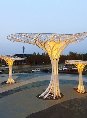户外大型不锈钢树雕塑铁艺金属发光景观小品定制城市园林地标摆件