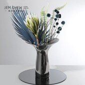 现代轻奢银色陶瓷花瓶客厅插花摆件家居装 饰品样板间餐桌鱼尾花器