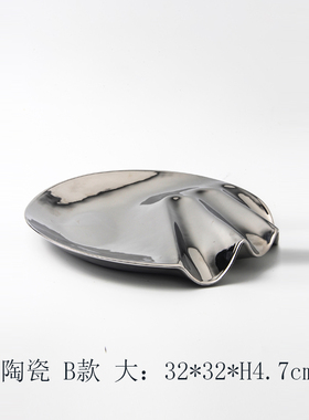 现代简约陶瓷电镀银色果盘摆件样板房间售楼处客厅茶几托盘装饰品