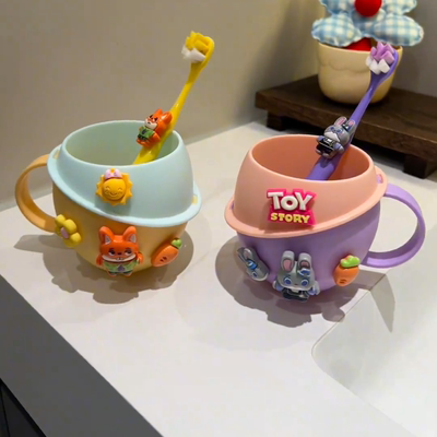 儿童防摔漱口杯牙刷架套装