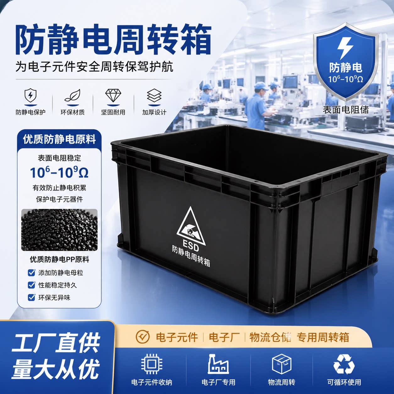 华泰加厚塑料防静电物流周转箱