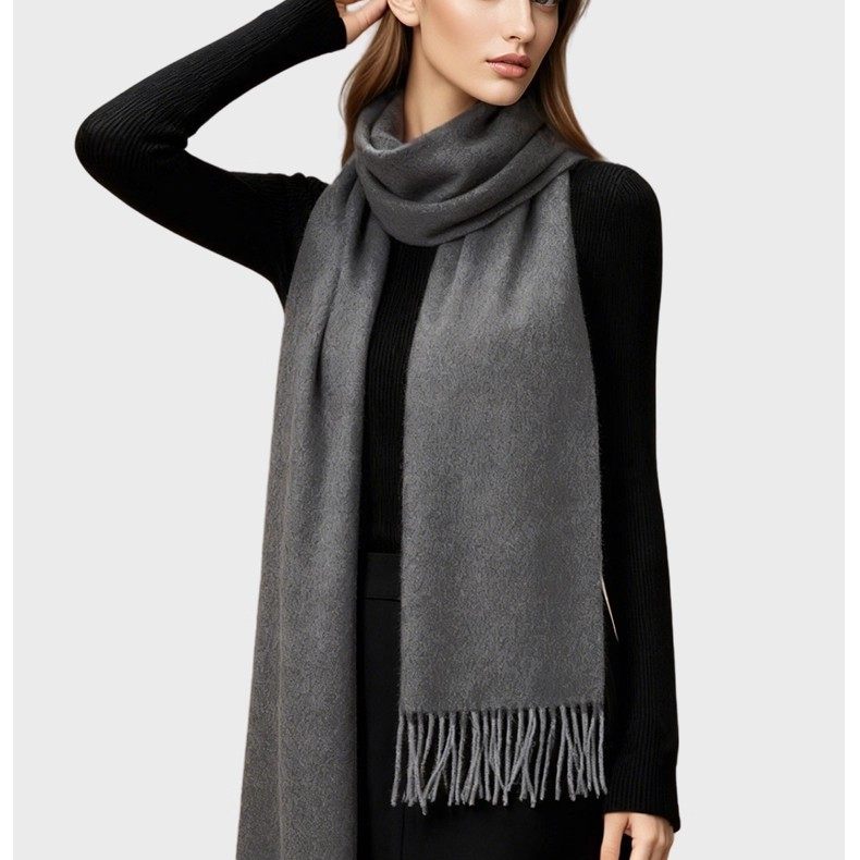 鄂尔多斯市100%纯羊绒围巾男女款冬季加长款纯色加厚保暖披肩两用