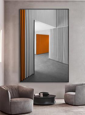 转角 现代简约走廊建筑装饰画客厅沙发落地挂画橙色竖版大幅壁画