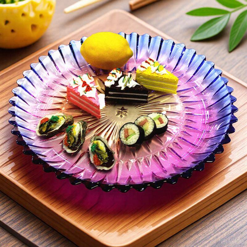 晶鑫餐具高档陈列托盘水晶玻璃圆型商用水果盘子展示盘轻奢甜品台