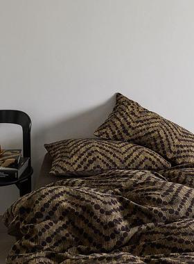 北欧黑色波点波浪形色织提花全棉被套四件套纯棉1.8m床单床笠现代