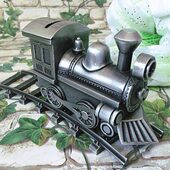 俄罗斯铁轨火车古锡储蓄罐 生日礼物存钱罐 儿童锡制火车头储钱罐