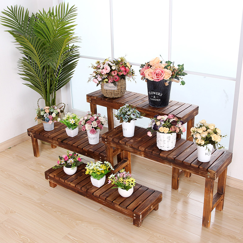 阶梯花架实木梯形单n个多层落地式脚踏花凳阳台庭院防腐绿萝花盆