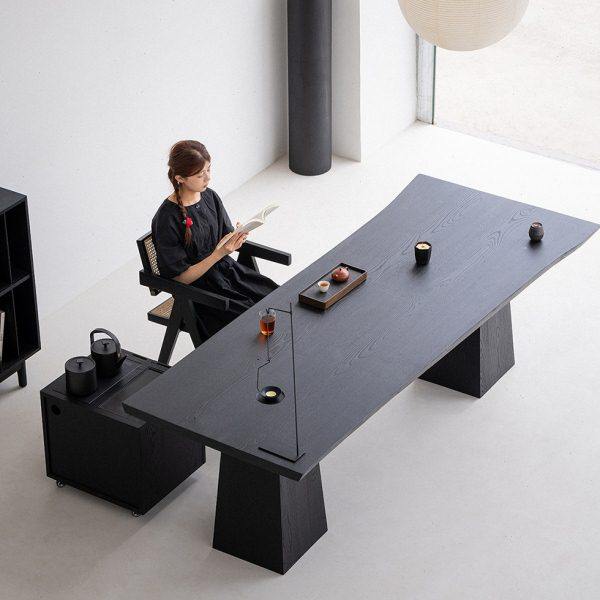 叁几 侘寂风实木餐桌家用客厅大长书桌白蜡木碳化大板茶桌工作台,住宅家具,家用茶台/茶桌,淘宝优惠券,粉丝福利购,淘宝优惠卷