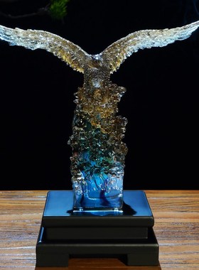 精英琉璃摆件老鹰办公室桌面装饰品大展宏图高档开业乔迁商务礼物