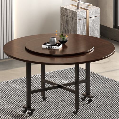 饭店火锅带家用家庭聚餐折叠大酒店饭桌1J0圆形人桌子圆桌餐桌转