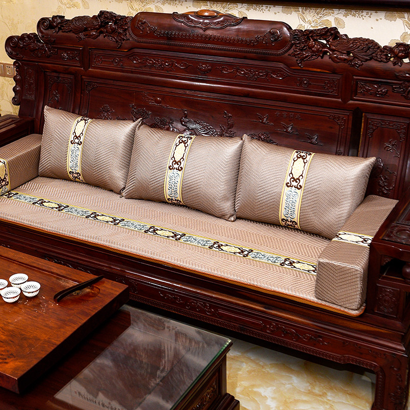 新中式夏季红木沙发坐垫冰藤席太师椅罗汉床海绵垫定做仿滑可拆洗