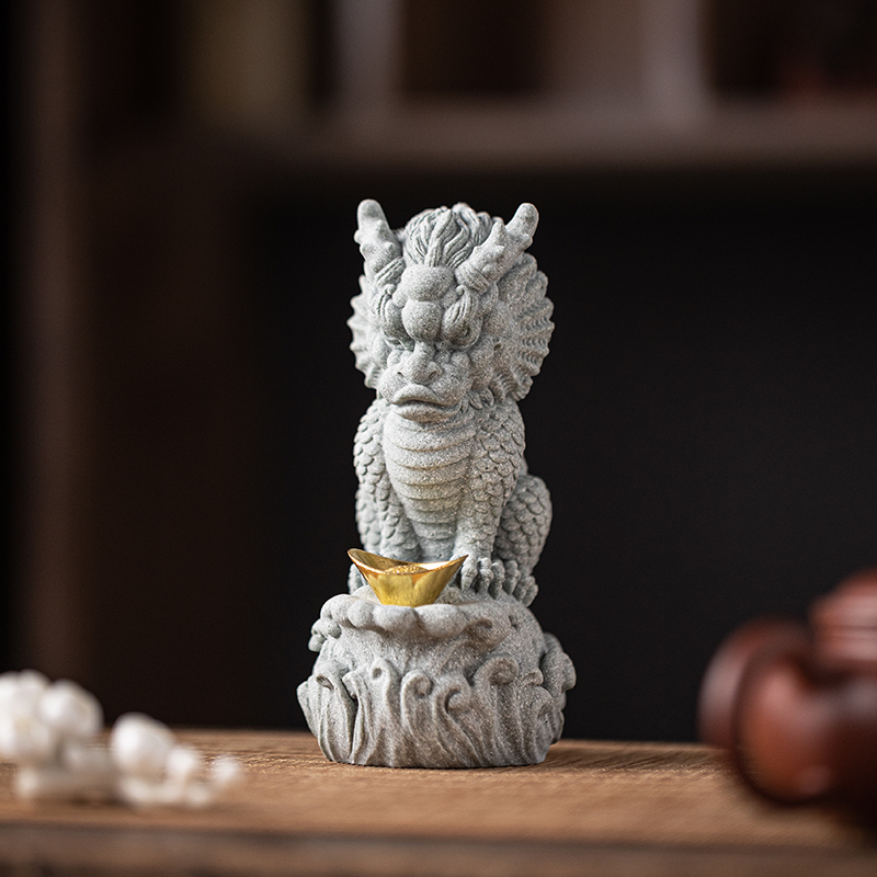 青砂石国潮d风吸水兽创意家居客厅玄关工艺装饰品水族鱼缸造景摆