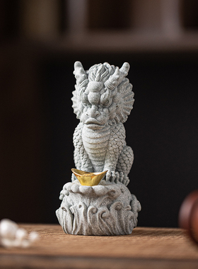 青砂石国潮d风吸水兽创意家居客厅玄关工艺装饰品水族鱼缸造景摆