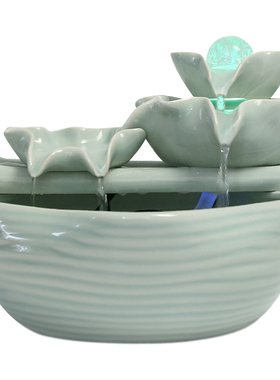 客厅陶瓷流水喷泉摆件招财装饰品雾化加湿鱼缸创意办公室开业礼品