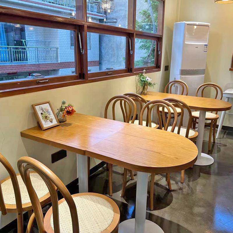 网红咖啡店实木半圆小桌子烘焙蛋糕店椭圆桌甜品奶茶店桌椅组合