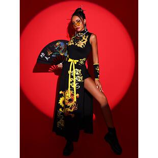 年会演出服韩舞女团热舞服装国潮打歌服新款中国风爵士舞蹈服套装