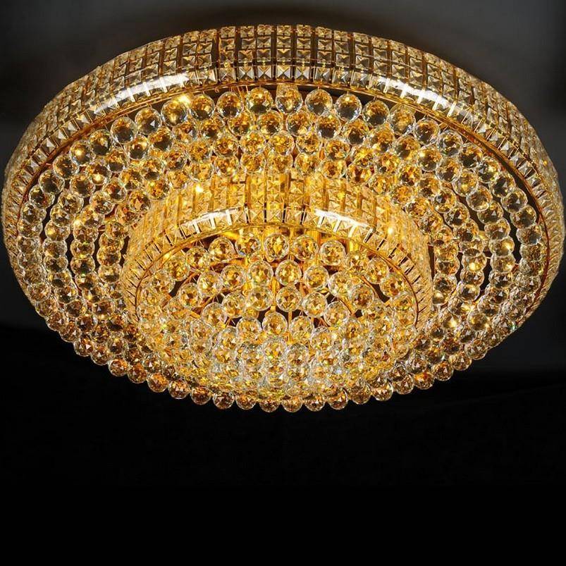 供应金色水晶灯卧室书房LED水晶灯现代简约圆形客厅水晶吸顶灯具