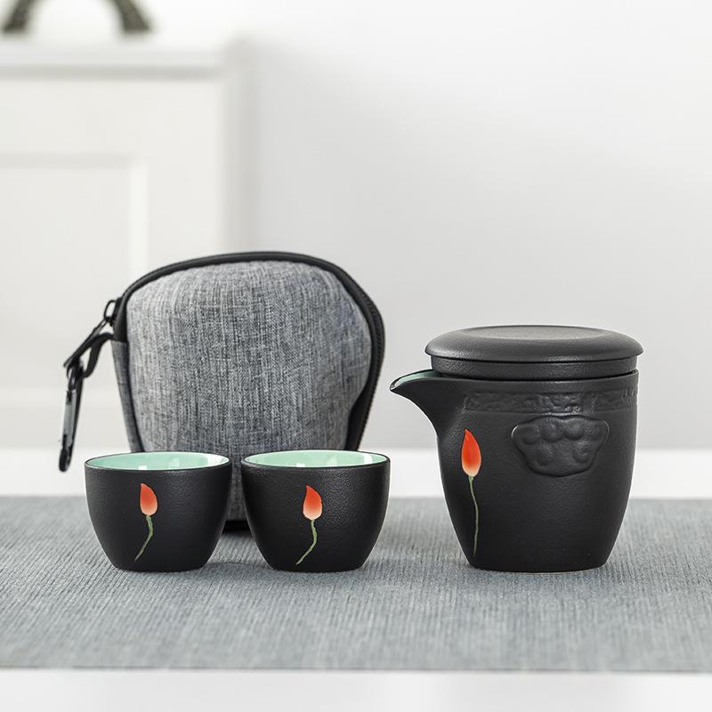 一壶二杯快客杯旅行茶具 便携式茶具套装 陶瓷随身车载中式泡茶壶