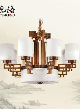 直销新中式西班牙天然云石LED吊灯客厅餐厅卧室书房纯铜吊灯