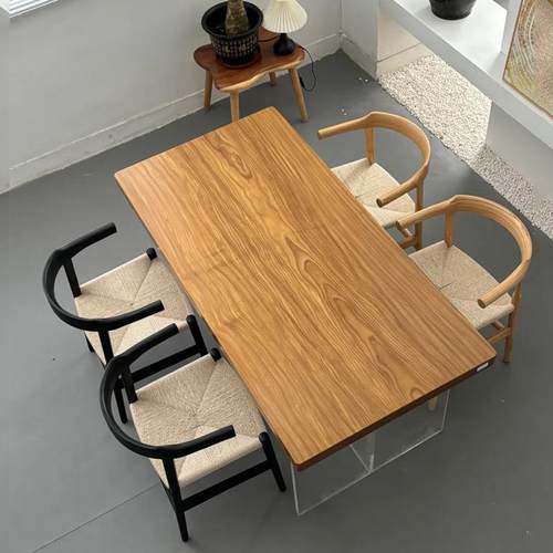 非洲柚木实木大板整板原木餐桌新中式茶桌茶台椅组合客厅化大长桌