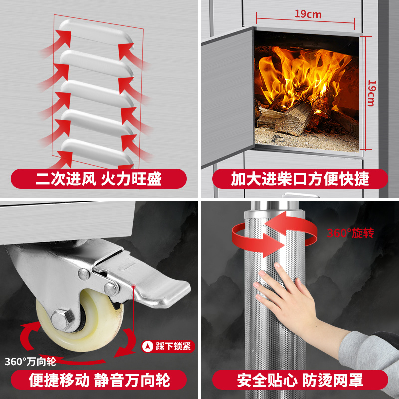 【304不锈钢】柴火灶家用大锅灶炉可移动土灶台农村双灶台烧木柴