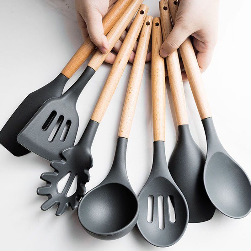 唯物生活木柄硅胶铲子不粘锅专用家用炒菜硅胶锅铲刷子汤勺耐高温