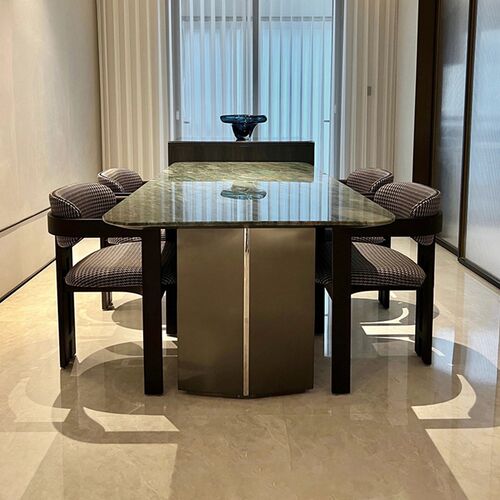 意式轻奢现代家用祖母绿奢石餐桌椅组合高端天然大理石长方形饭桌