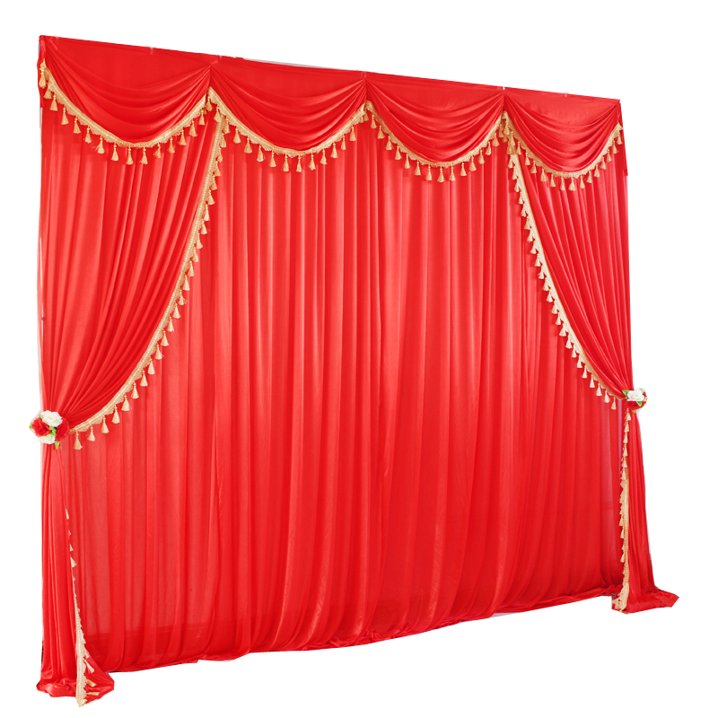 新款中式婚庆背景纱幔婚礼舞台背景布幔帷幔迎宾区签到台背景纱幔