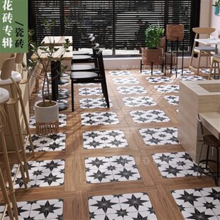 法式复古花砖600x600阳台卫生间商铺地砖木纹边防滑耐磨厨房瓷砖