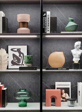 现代简约挂画样板间饰品组合x客厅几何书柜软装陶瓷家居装饰柜摆