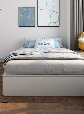 床箱体无床头高箱式抽屉储物x床现代简约榻榻米床小户型卧室白色