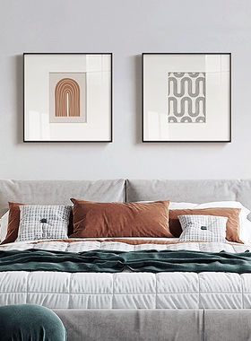 网红线的线条 现代简约装饰画抽象风餐I厅客厅极简挂画冥想橙色墙