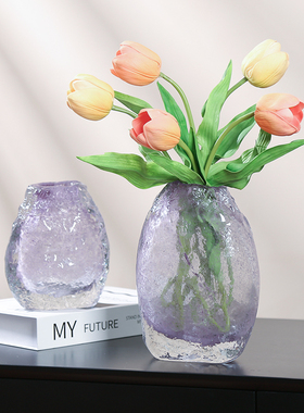 艺术琉璃紫色花瓶摆件现代简约客厅茶几电视柜Q玄关可水培花器装