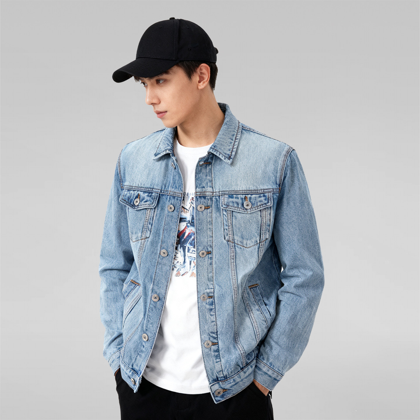 AB 2025秋冬新款经典时尚休闲男士有型休闲舒适牛仔外套夹克男,男装,牛仔外套,淘宝优惠券,粉丝福利购,淘宝优惠卷