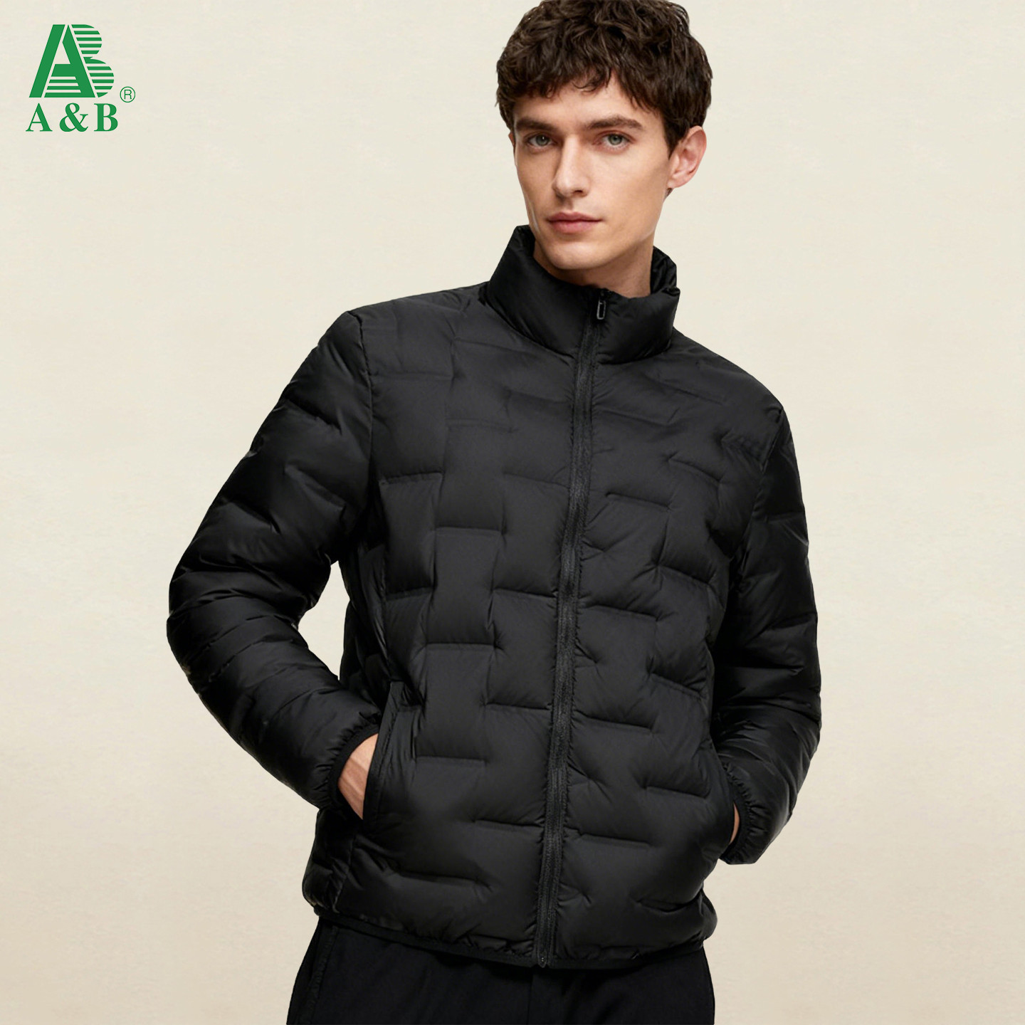 AB 25秋冬新款时尚保暖多色可选轻量无帽90绒男士立领羽绒服