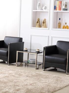 4s店展厅办公室单人沙发组合简约黑色真皮沙发茶几组合接待室