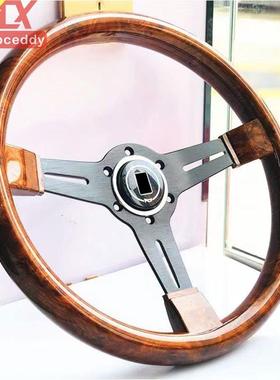 热销14寸桃木款ABS汽车改装复古方向盘孔距70mm竞技赛车通用