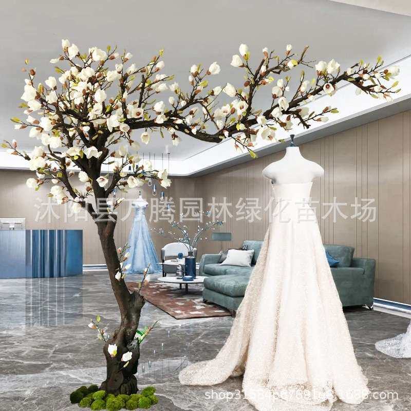 仿真玉兰花树仿真假花树大型落地花艺实木人造假植物树开店装饰