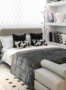 轻奢高档样板房床旗抱枕组合雪尼尔灰色床尾巾酒店床品售楼处靠枕