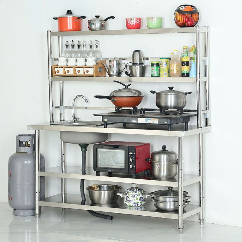 水池水槽不锈钢洗菜池灶台架操作台煤气罐架置物架一体储物架