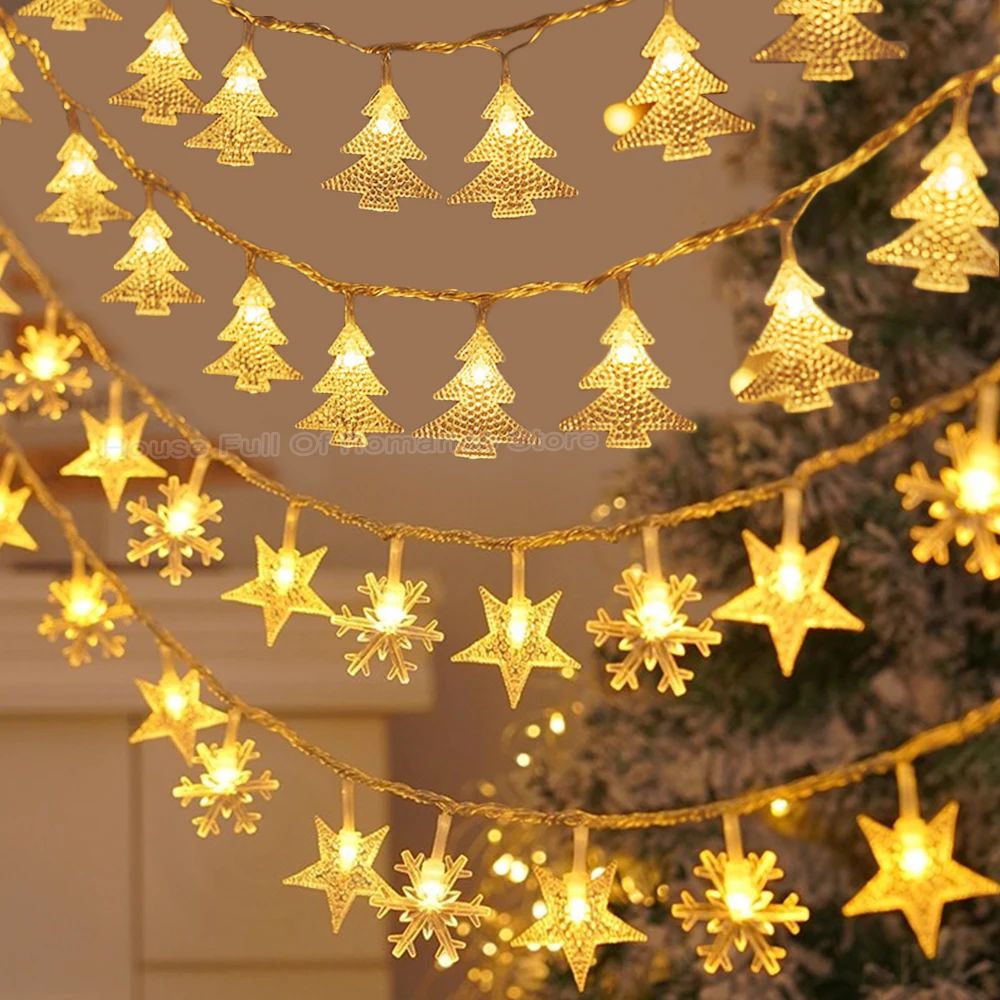 Christmas String Lights LED Acrylic Clear Star Snowflake Xma