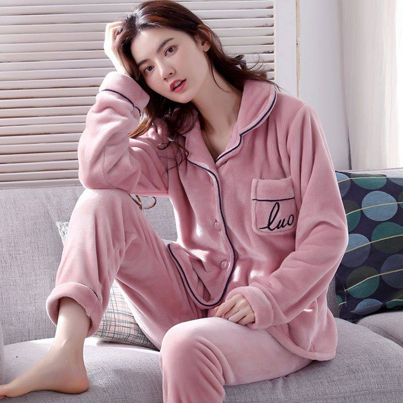 珊瑚绒睡衣女秋冬款法兰绒加厚加绒冬季保暖女士家居服冬天两件套