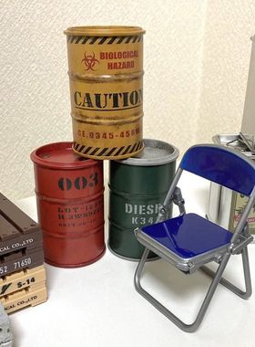 工业风摆件带盖复古做旧油罐小铁罐摆件儿童礼物卧室书房桌搭笔筒