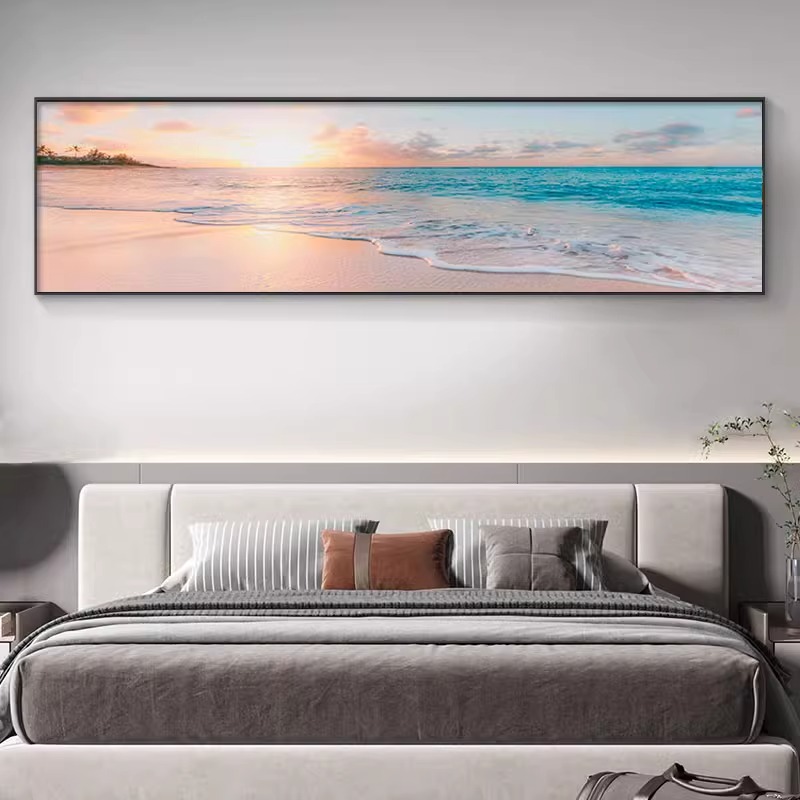 现代简约卧室装饰画主卧温馨床头挂画大气海景横幅壁画抽象客厅画