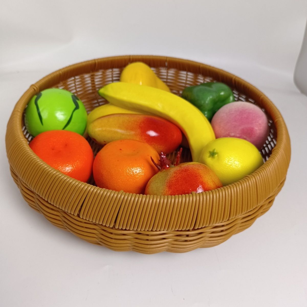 414O29编织簸箕藤编简约馒头手工家用仿藤客厅圆形水果托盘零食收