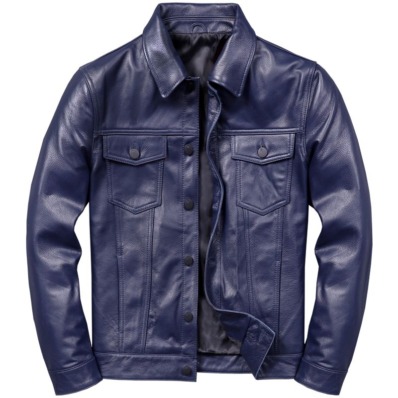 直销新头层牛皮真皮皮衣男士短款翻领皮夹克单排扣皮外套春秋季