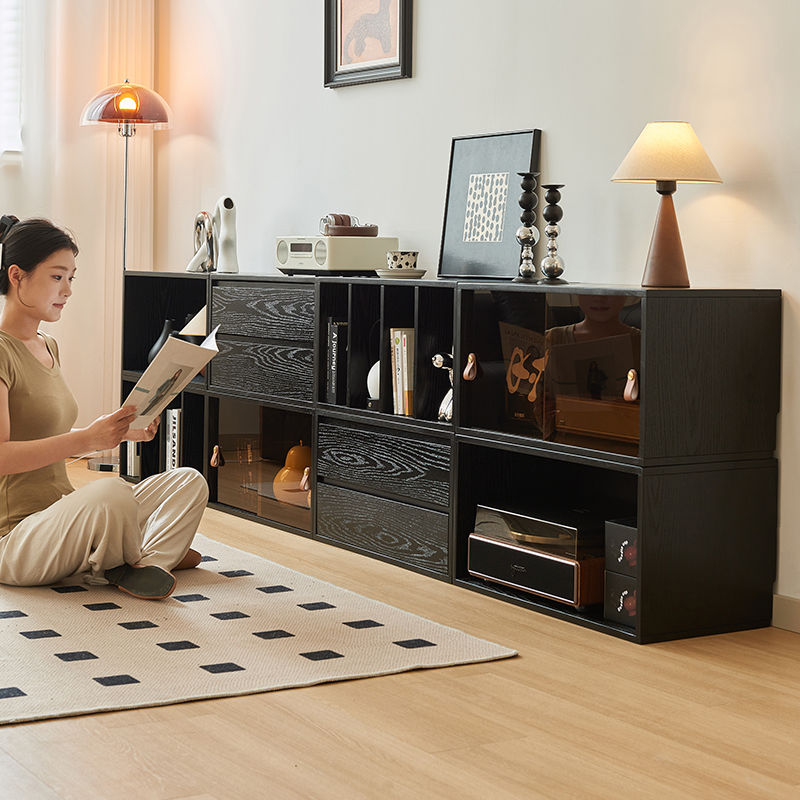 北欧实木书柜客厅模块自由组合柜家用矮柜落地柜格子柜收纳储物柜