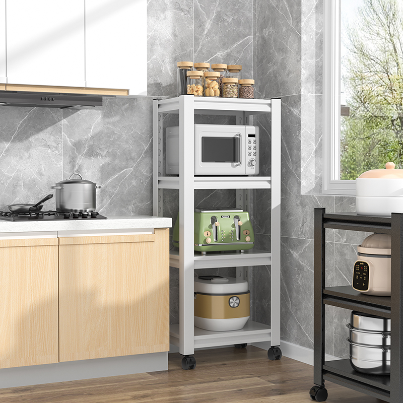 厨房置物架落地多层可移动架子夹缝微波炉收纳架多功能带轮储物柜